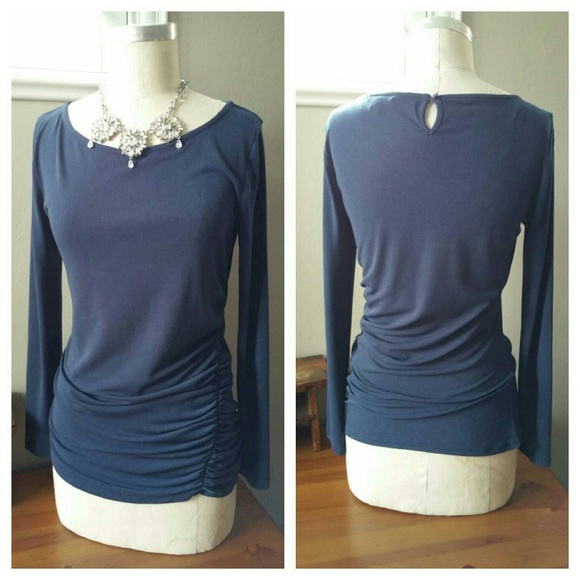 Banana Republic Navy Asymmetric Ruched Waist Top