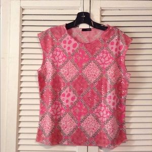 Sequined pink short-sleeve blouse