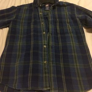 Navy and military green plaid flannel