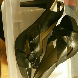 Ruffle open toe heels