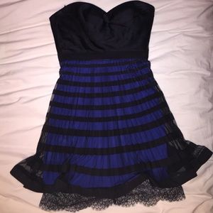 Blue And Black Folded Lacey Dress