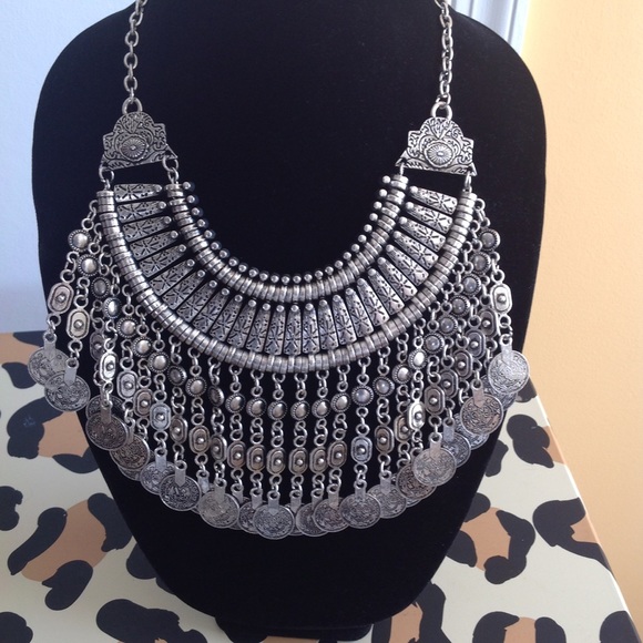 Turkish boho necklace silver coin collar NEW - Picture 2 of 3