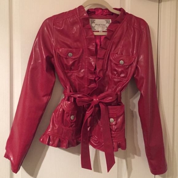 Red faux leather blazer