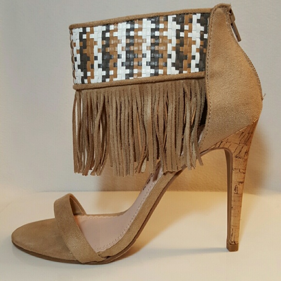 Fringe Suede Strappy Pump Sandal 7.5