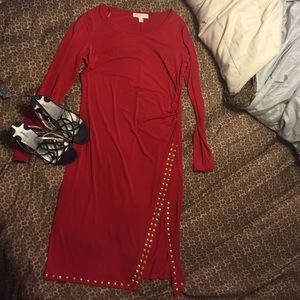 Michael Kors Red Long sleeved dress w/ stud detail
