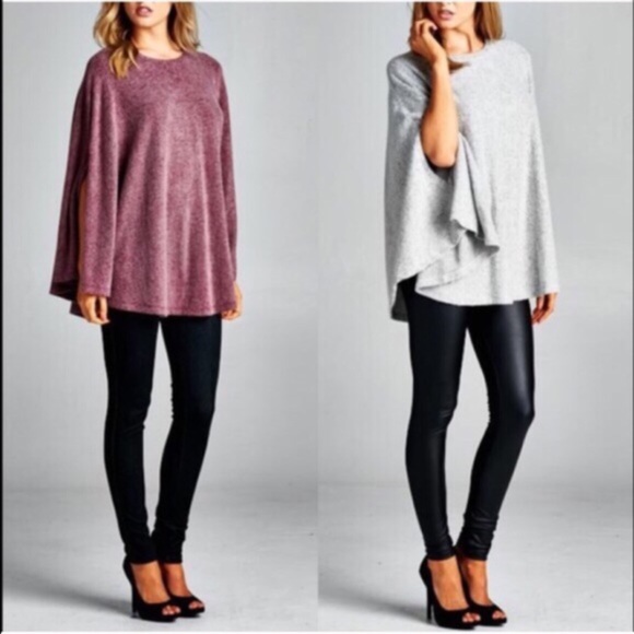 💠💠The AVELINE knit poncho top - BURGUNDY - Picture 2 of 4