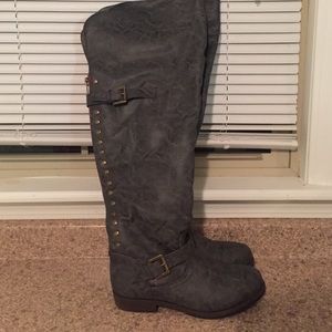 Gray faux leather over the knee boot