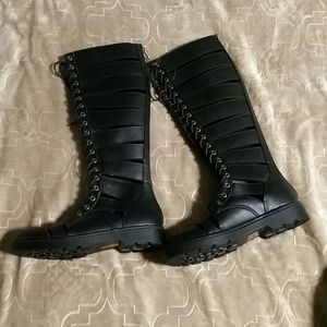 Lace up knee high boots