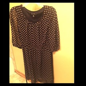 Navy Blue with Beige Polka Dots Dress - Size 8P