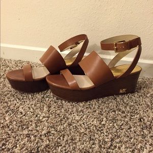Michael Kors Brown Leather Platform Sandals