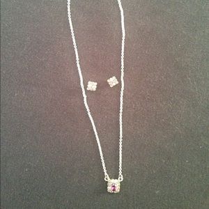 Pink/ diamond necklace earring set