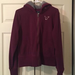 Burgundy American Eagle fleece zip-up