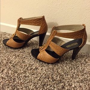 Brown Textured Leather Michael Kors Heels