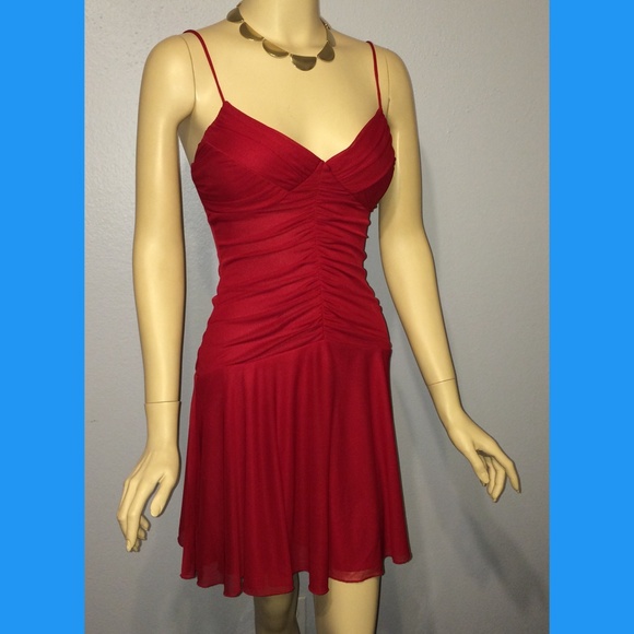 Diva Red BOMBSHELL ruche flirty dress. Small