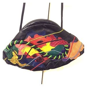 Vintage 80s Art Deco Leather Purse