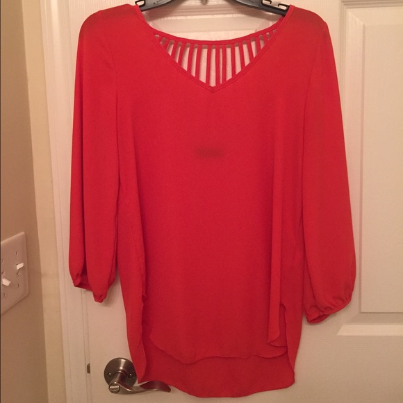Coral Slit Back Blouse- black spot is the tag!!