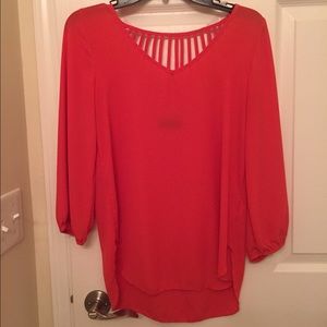 Coral Slit Back Blouse- black spot is the tag!!