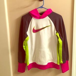 Nike white, grey, pink and bright green hoodie!