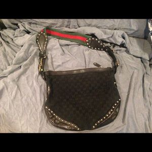 VINTAGE Authentic Black Gucci Canvas shoulder Bag