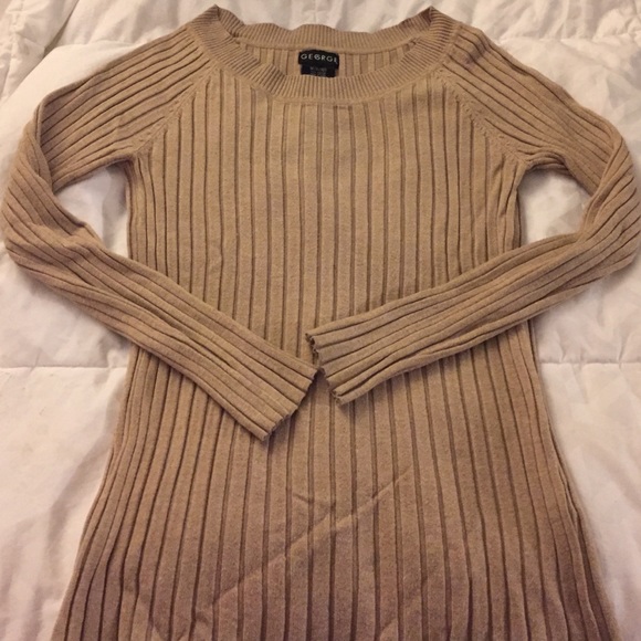 Tan scoop neck ribbed sweater
