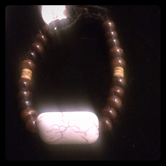 Handmade brown beaded bracelet with stone
