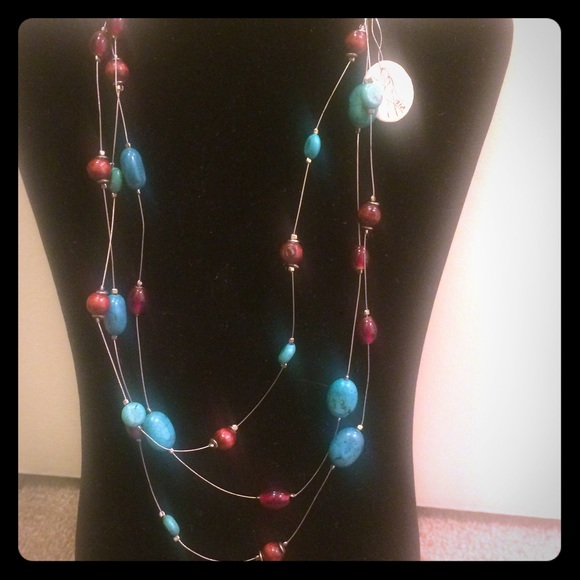 Gorgeous Turquoise and Red Beaded Necklace
