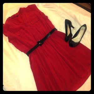Red vintage style polka dot dress.