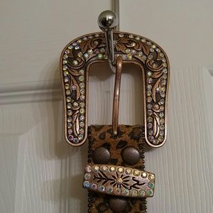 Leopard print western bling belt