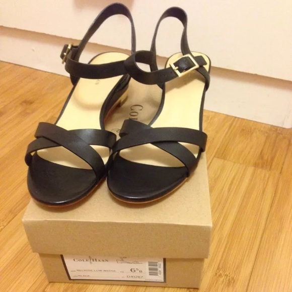 New Cole Haan Melrose Low Wedge Black Sandal