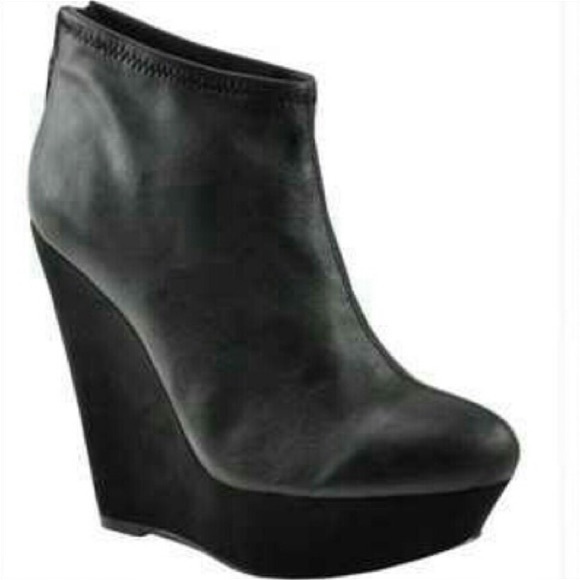 H by Halston Rory BLACK wedge,leather,suede bootie