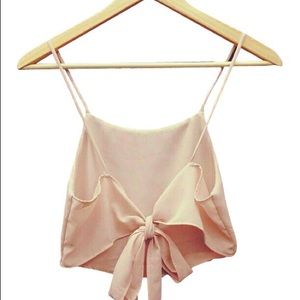 Blush pink Brandy chiffon bow tie crop top