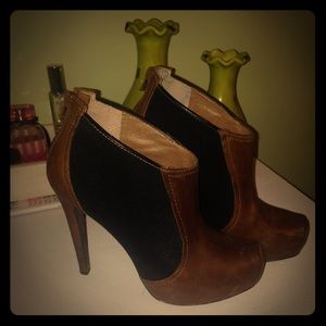 Brown and black booties