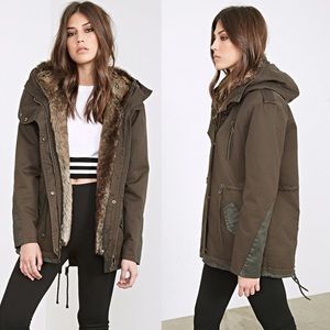 Forever 21 faux fur lined olive parka
