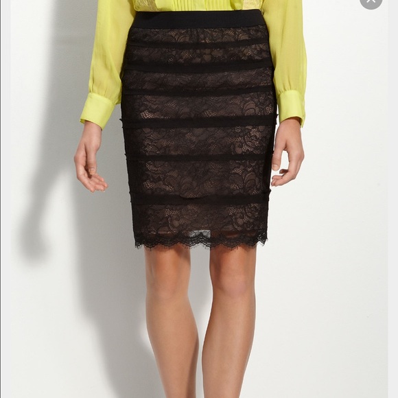NWT BCBG MAXAZRIA Black Nude Illusion Skirt GLAM S