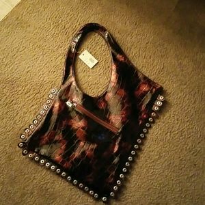 Asymmetrical burgundy and black purse