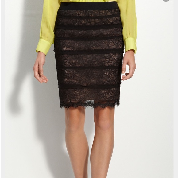 NWT BCBG MAXAZRIA Black Nude Illusion Skirt GLAM M