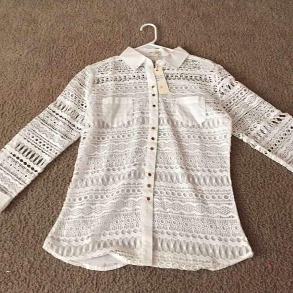White lace button up