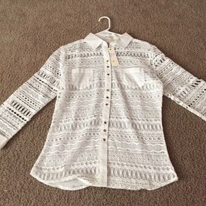 White lace button up