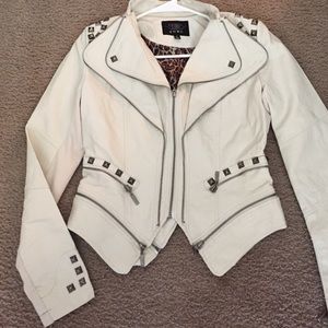 Creme leather studded jacket