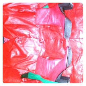 East 5th red leather jacket with matching boots