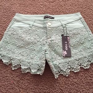 Mint green lace front shorts spandex material