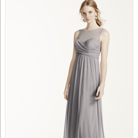 David's Bridal Illusion neckline long gown