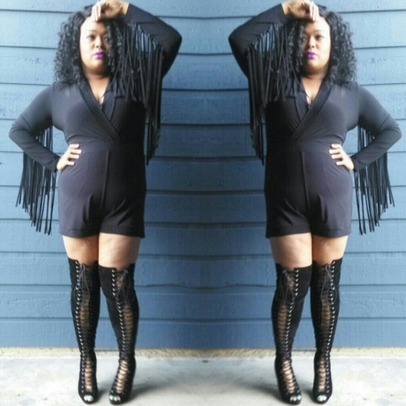 Plus size fringe romper