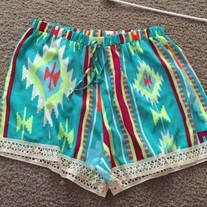 Mint green tribal shorts