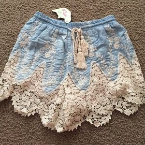 Lace and blue jean shorts