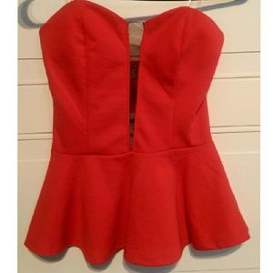 Hot redlipstick peplum top deep v