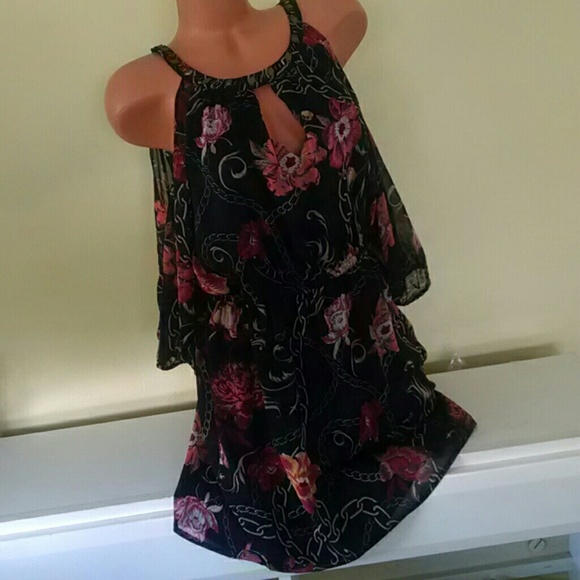 bebe NWT black floral chiffon dress