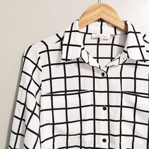 Windowpane Roll Tab Blouse