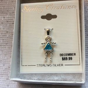Sterling silver December birthstone pendant -girl.