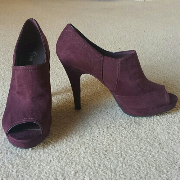 Suede Eggplant Open Toe Booties